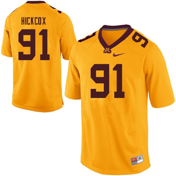 Men #91 Noah Hickcox Minnesota Golden Gophers College Football Jerseys Sale-Gold